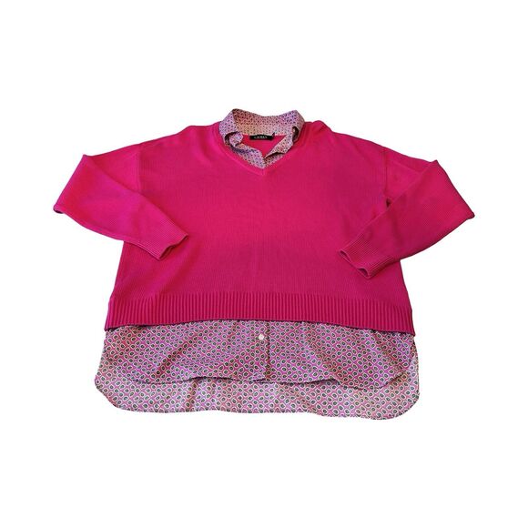 Lauren Ralph Lauren Woman’s Pink Cotton Paisley Layered Look Sweater Shirt XL - Picture 2 of 4